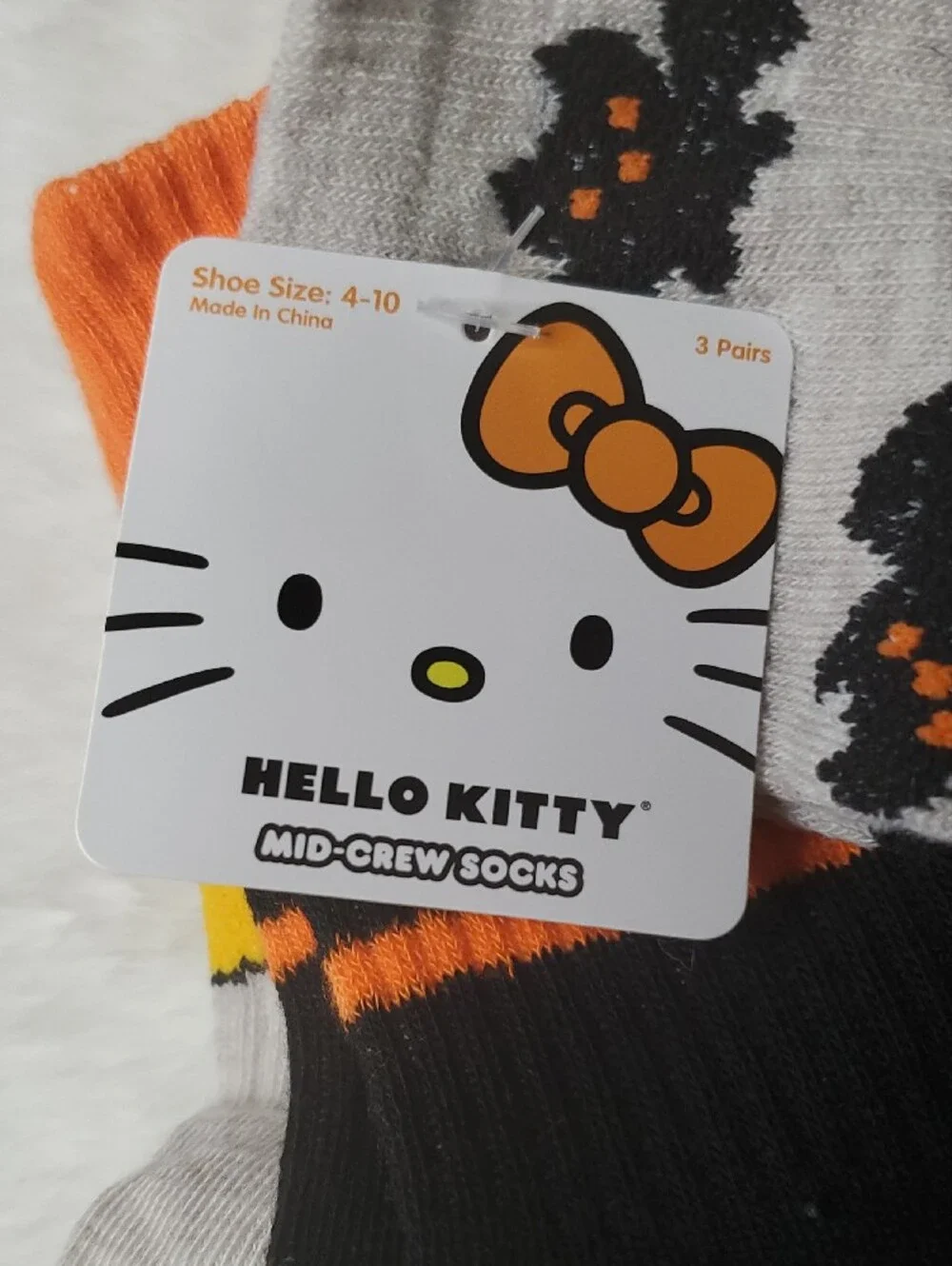 Hello Kitty Men’s Halloween Crew Socks - Black, Gray & Orange